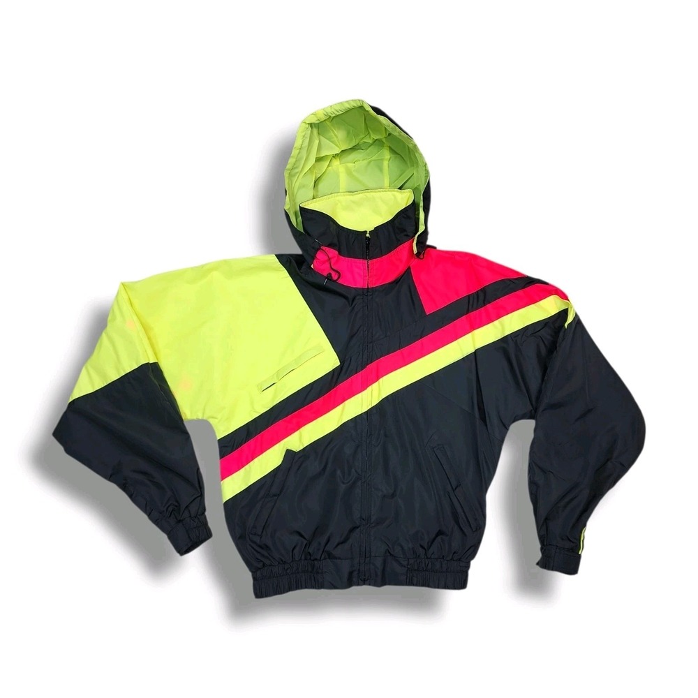 Vintage Downhill Racer Multicolor Nylon Hood Zip-Up Jacket Windbreaker Men's XL